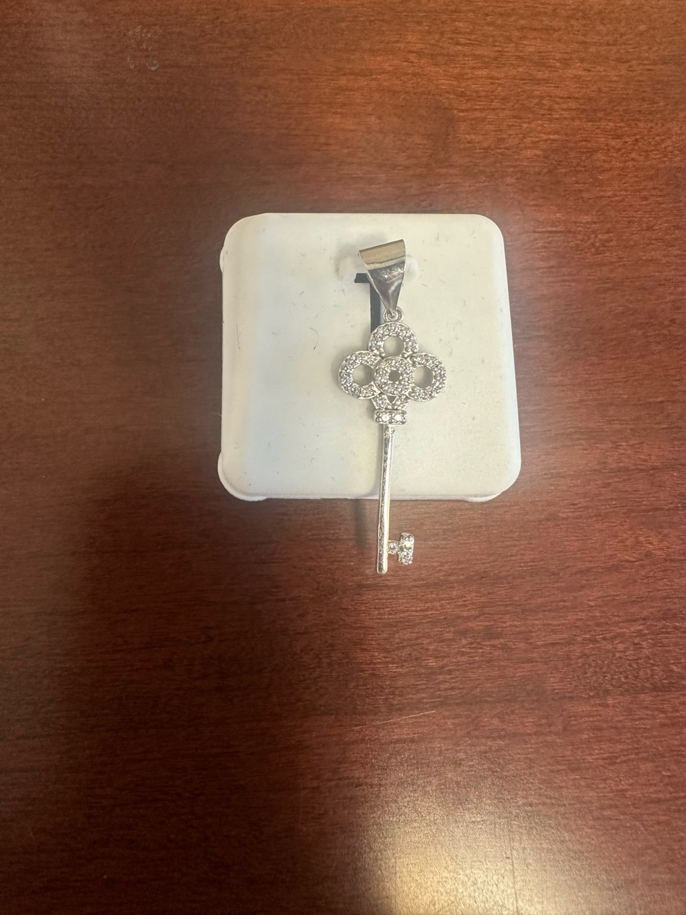 Silver Key Pendant Necklace with Pavé Crystals